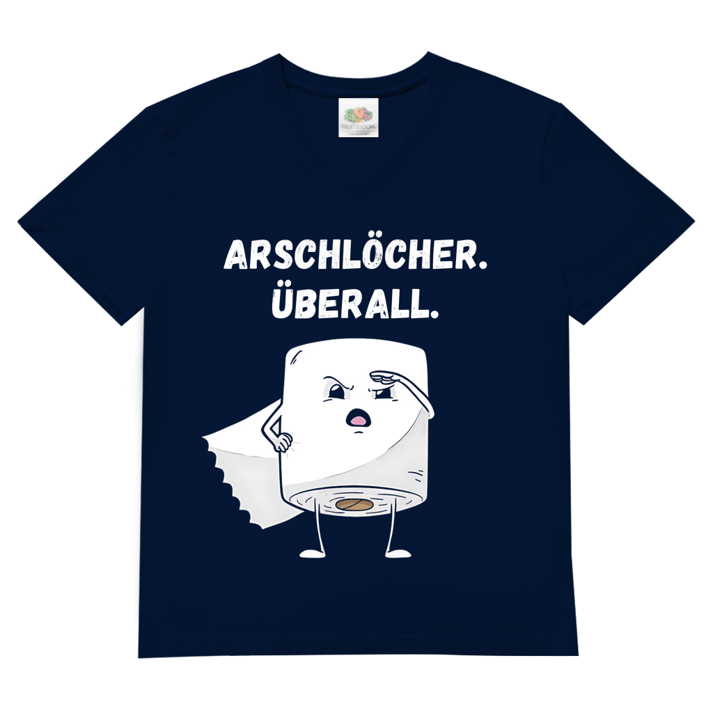 ARSCHLÖCHER. ÜBERALL. - Herren V-Neck T-Shirt Navy