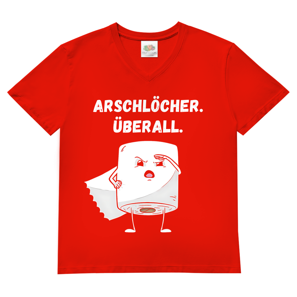 ARSCHLÖCHER. ÜBERALL. - Herren V-Neck T-Shirt Red