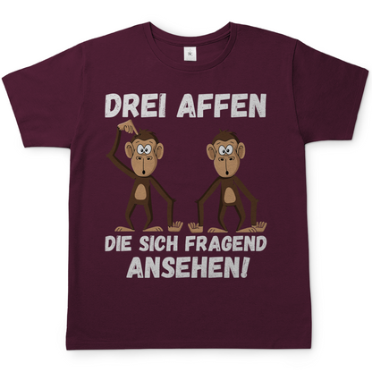 Drei Affen die sich fragend ansehen! - Herren T-Shirt Burgundy