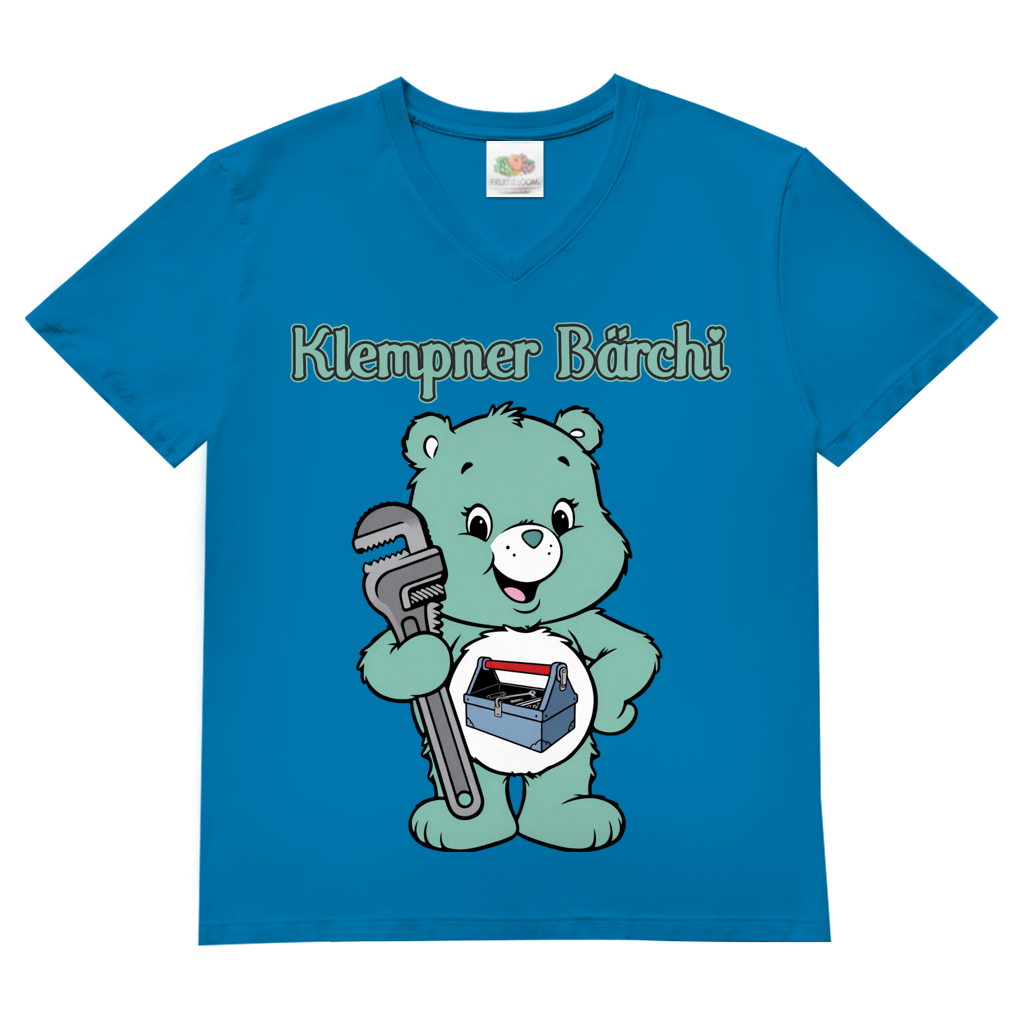 Klempner Bärchi - Glücksbärchi - Herren V-Neck T-Shirt Azure Blue