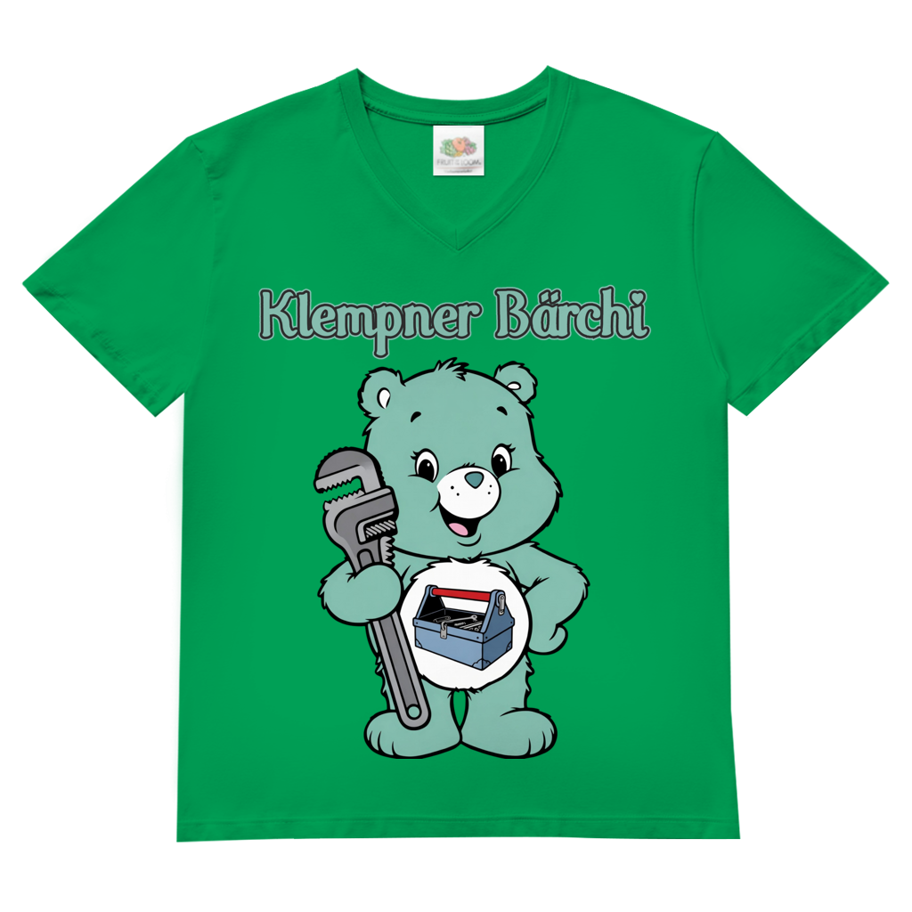 Klempner Bärchi - Glücksbärchi - Herren V-Neck T-Shirt Kelly Green