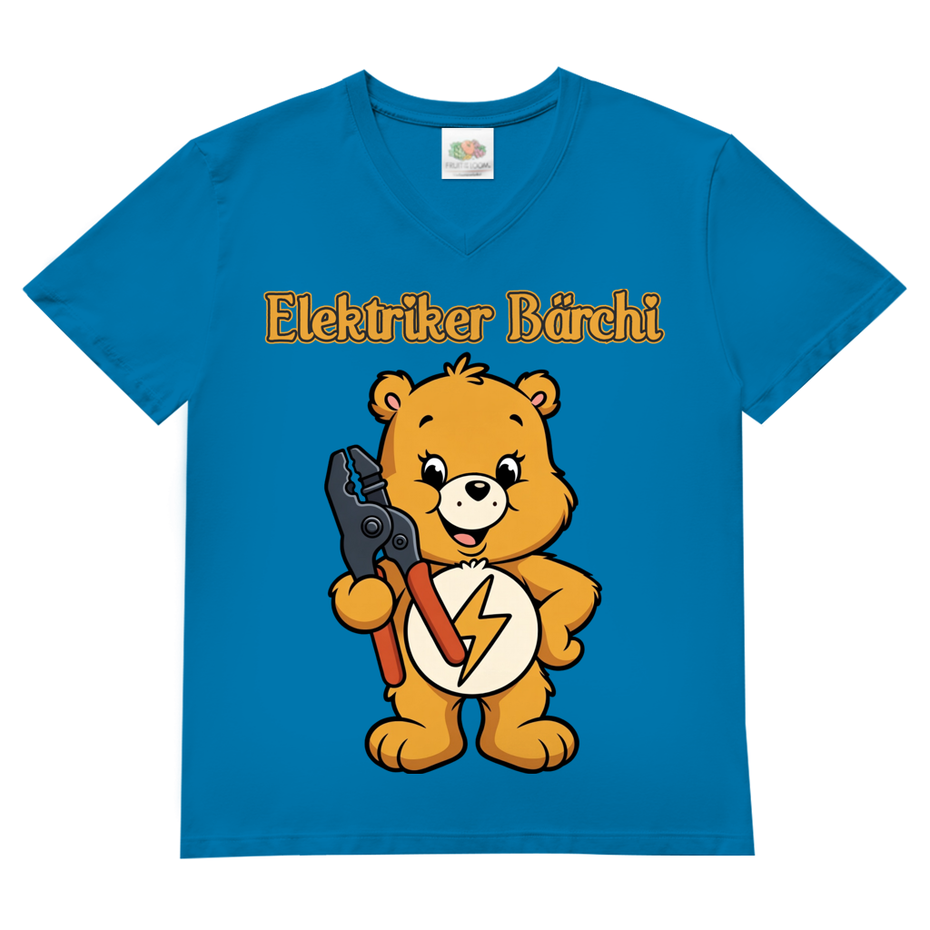 Elektriker Bärchi - Glücksbärchi - Herren V-Neck T-Shirt Azure Blue