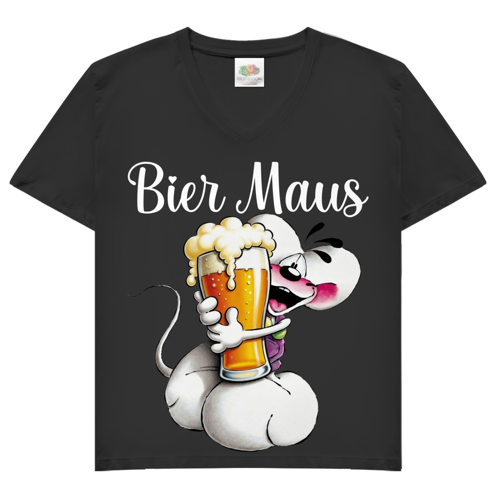 Bier Diddl Maus - Damen V-Neck T-Shirt Black