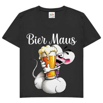 Bier Diddl Maus - Damen V-Neck T-Shirt Black