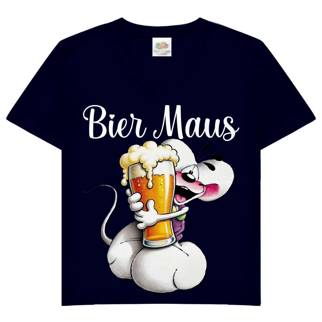 Bier Diddl Maus - Damen V-Neck T-Shirt Deep Navy