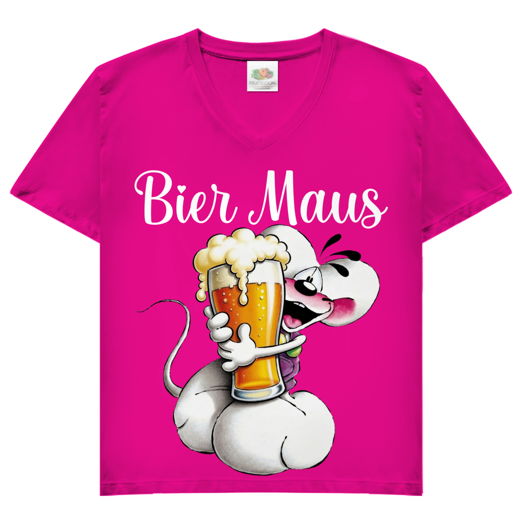 Bier Diddl Maus - Damen V-Neck T-Shirt Fuchsia