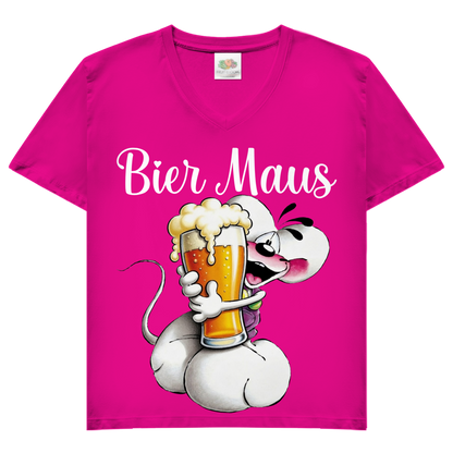 Bier Diddl Maus - Damen V-Neck T-Shirt Fuchsia