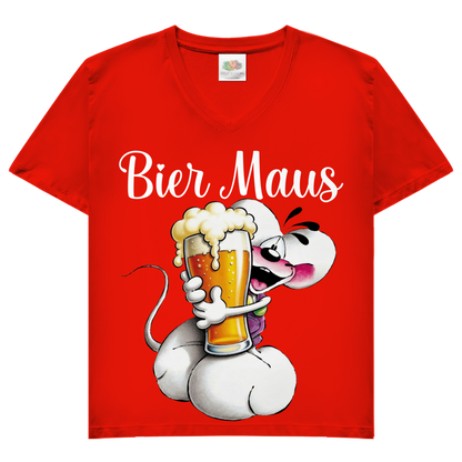Bier Diddl Maus - Damen V-Neck T-Shirt Red