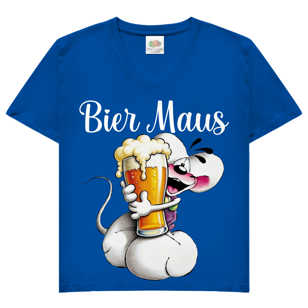 Bier Diddl Maus - Damen V-Neck T-Shirt Royal Blue