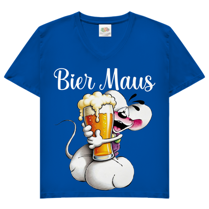 Bier Diddl Maus - Damen V-Neck T-Shirt Royal Blue