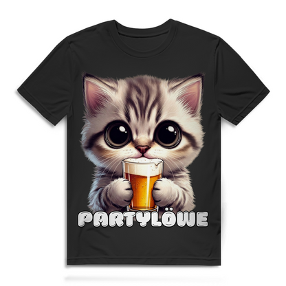 Partylöwe Kätzchen T-Shirt Herren | Lustiges Bier Katze Bio Shirt Black