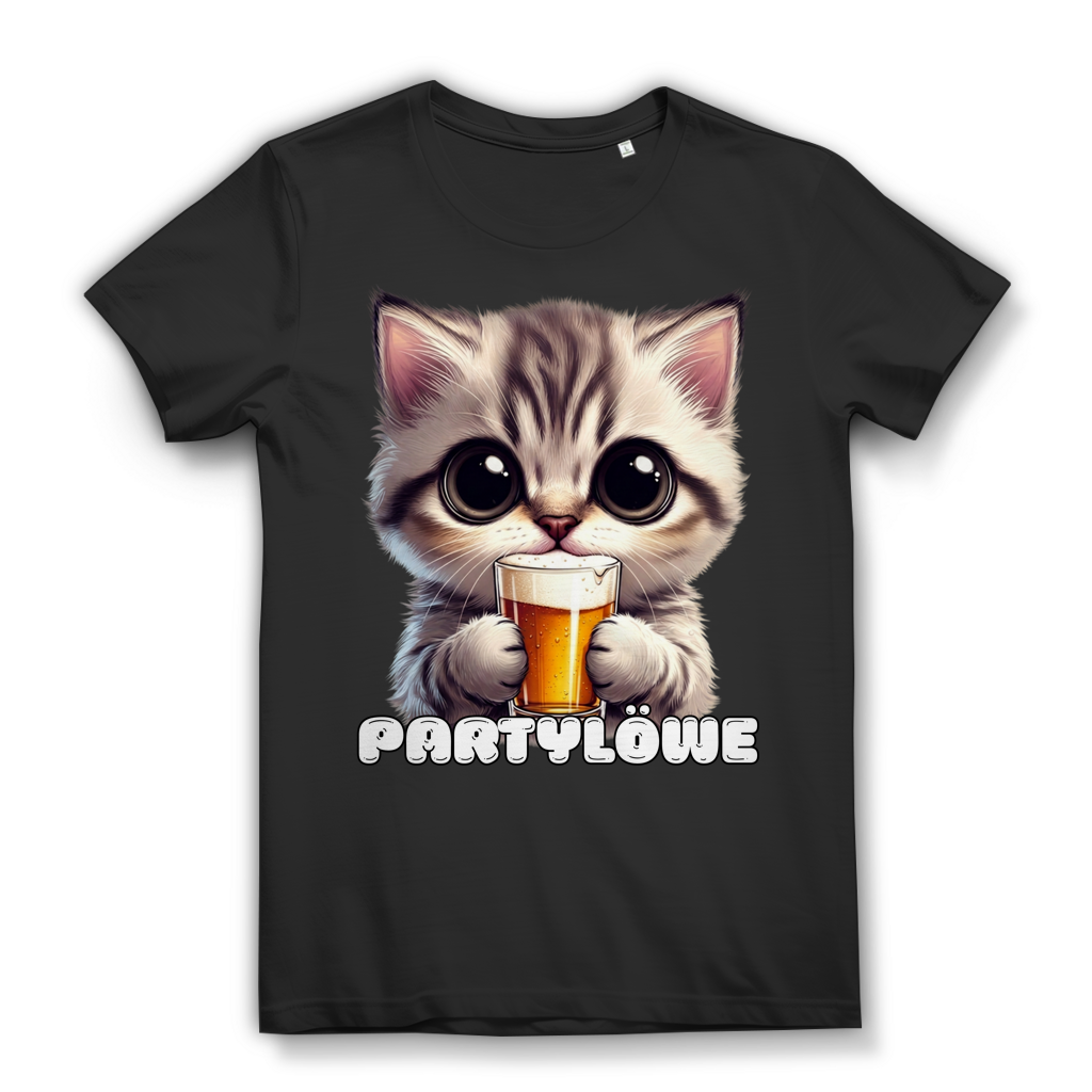 Partylöwe Kätzchen T-Shirt Damen | Lustiges Bio Premium Shirt Black