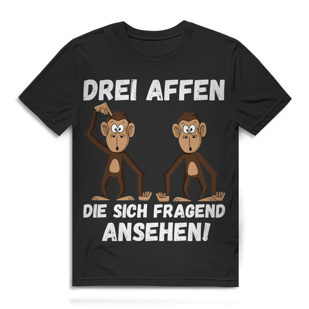 Drei Affen die sich fragend ansehen – Herren T-Shirt lustiges Meme Shirt Männer Sarkasmus Black