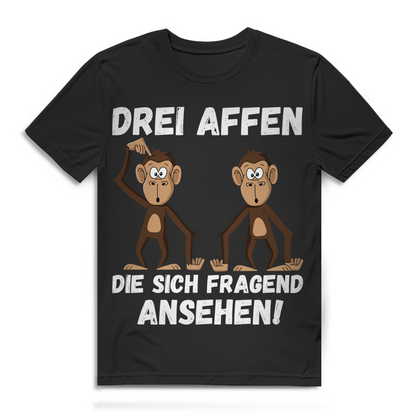 Drei Affen die sich fragend ansehen – Herren T-Shirt lustiges Meme Shirt Männer Sarkasmus Black