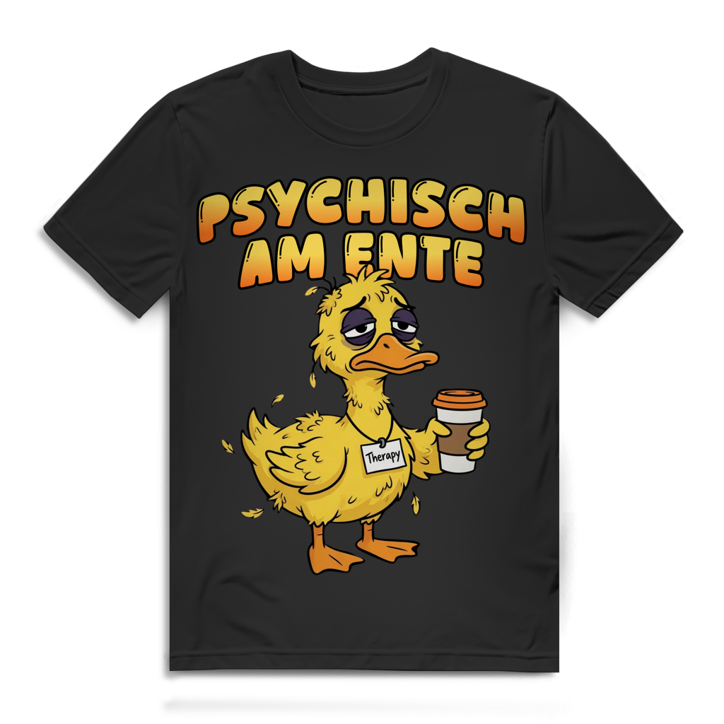 Psychisch am Ente – Herren T-Shirt lustiges Burnout Shirt Männer müde Ente Funshirt Black