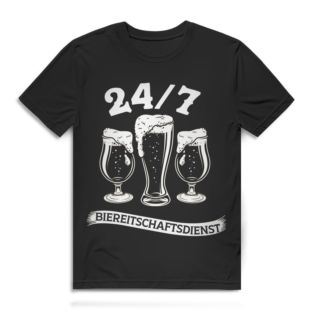 Herren T-Shirt 24/7 Biereitschaftsdienst Bier Shirt Bio Baumwolle Black