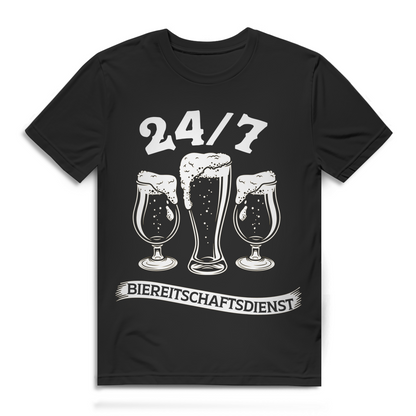 Herren T-Shirt 24/7 Biereitschaftsdienst Bier Shirt Bio Baumwolle Black