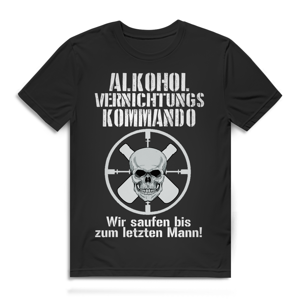 Herren T-Shirt Alkohol-Vernichtungs-Kommando Saufmeister Shirt Baumwolle Black
