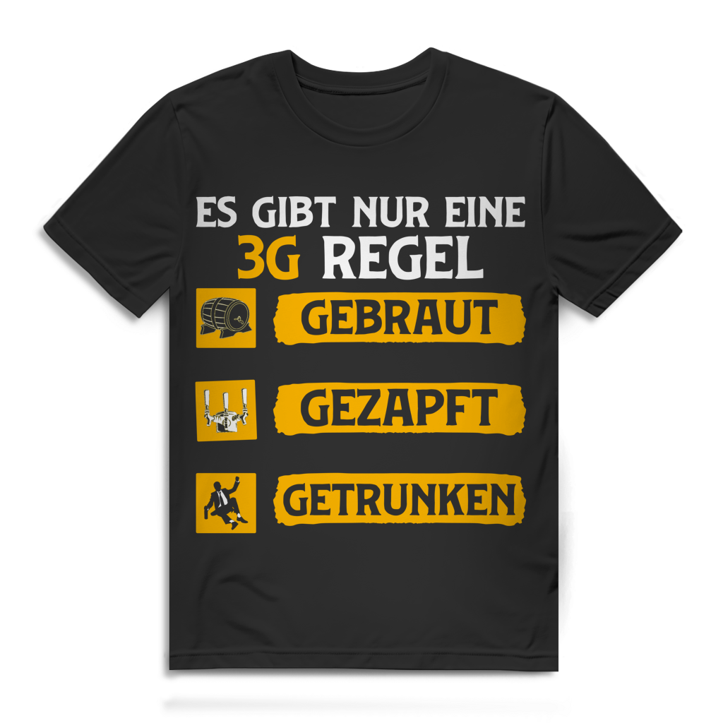 Herren T-Shirt 3G Regel gebraut gezapft getrunken Bier Shirt Bio Baumwolle Black