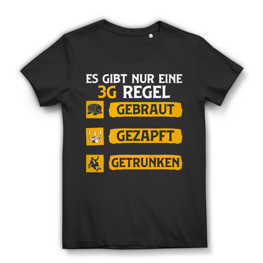 Damen T-Shirt 3G Regel gebraut gezapft getrunken Bier Shirt Bio Baumwolle Black