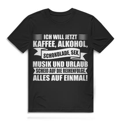 Herren T-Shirt Kaffee Alkohol Schokolade Sex Musik Urlaub Bio Baumwolle