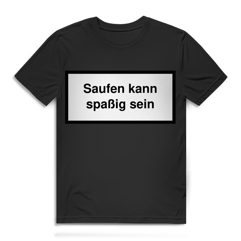 Herren T-Shirt Saufen kann spaßig sein Warnhinweis Parodie Bio Baumwolle Black