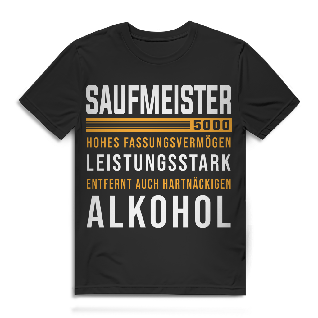 Saufmeister 5000 Herren T-Shirt Alkohol Fassungsvermögen Bio Baumwolle Black
