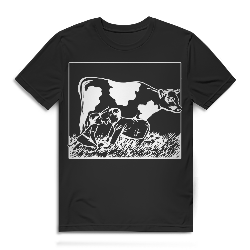 Kuh Melken Illustration Herren T-Shirt Vegan Milchindustrie Bio Baumwolle Black