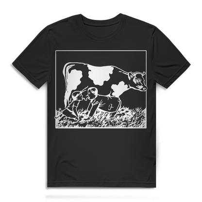 Kuh Melken Illustration Herren T-Shirt Vegan Milchindustrie Bio Baumwolle