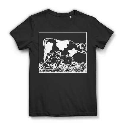 Kuh Melken Illustration Damen T-Shirt Vegan Milchindustrie Bio Baumwolle