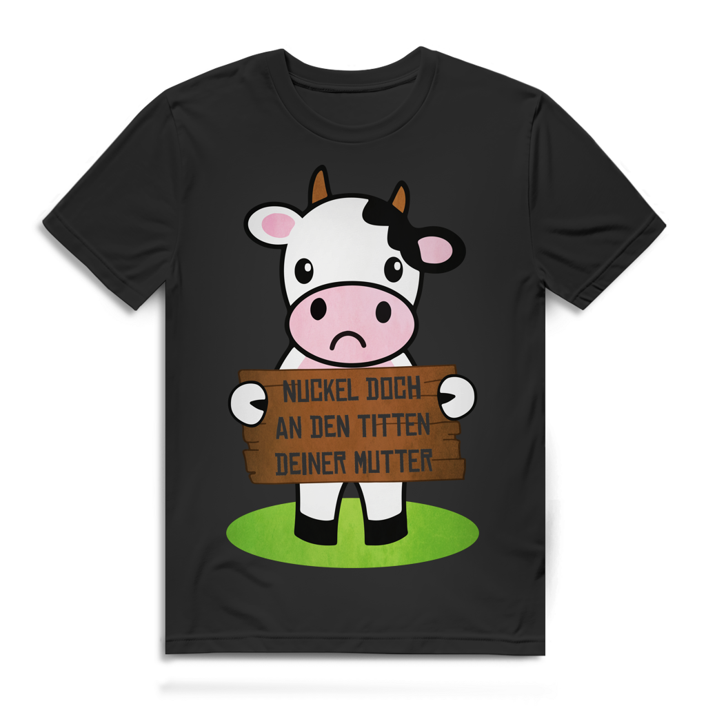 Nuckel An Den Titten Deiner Mutter Herren T-Shirt Kuh Vegan Milch Black