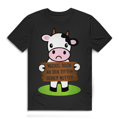 Nuckel An Den Titten Deiner Mutter Herren T-Shirt Kuh Vegan Milch