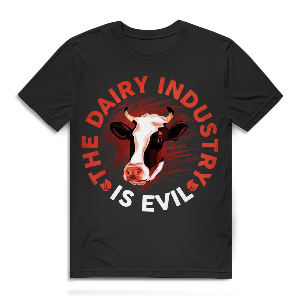 The Dairy Industry Is Evil Herren T-Shirt Vegan Milchindustrie Kuh Black