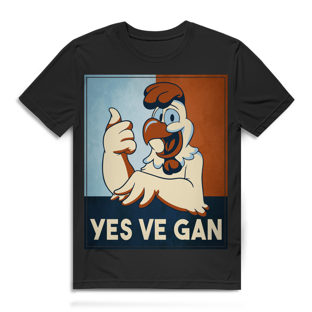 Yes Ve Gan Herren T-Shirt Vegan Huhn Retro Wortspiel Bio Baumwolle Black