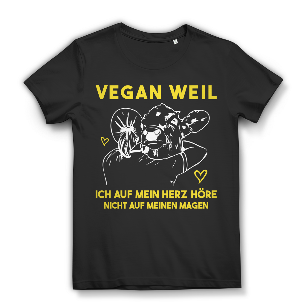 Vegan Weil Ich Auf Mein Herz Höre Damen T-Shirt Tierliebe Kuh Black