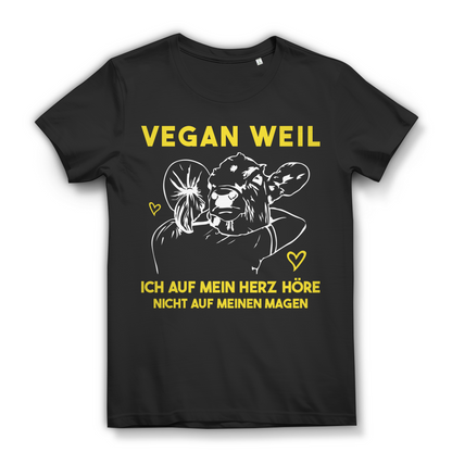 Vegan Weil Ich Auf Mein Herz Höre Damen T-Shirt Tierliebe Kuh