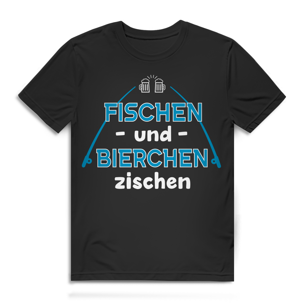 Fischen und Bierchen zischen Herren T-Shirt Angler Angelrute Bio Baumwolle