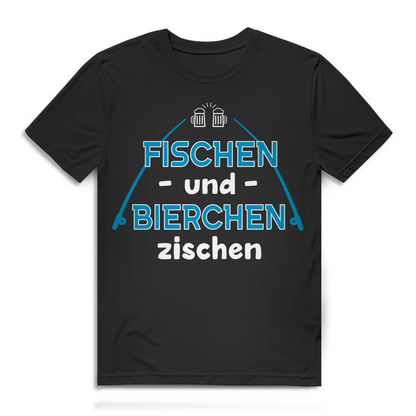 Fischen und Bierchen zischen Herren T-Shirt Angler Angelrute Bio Baumwolle