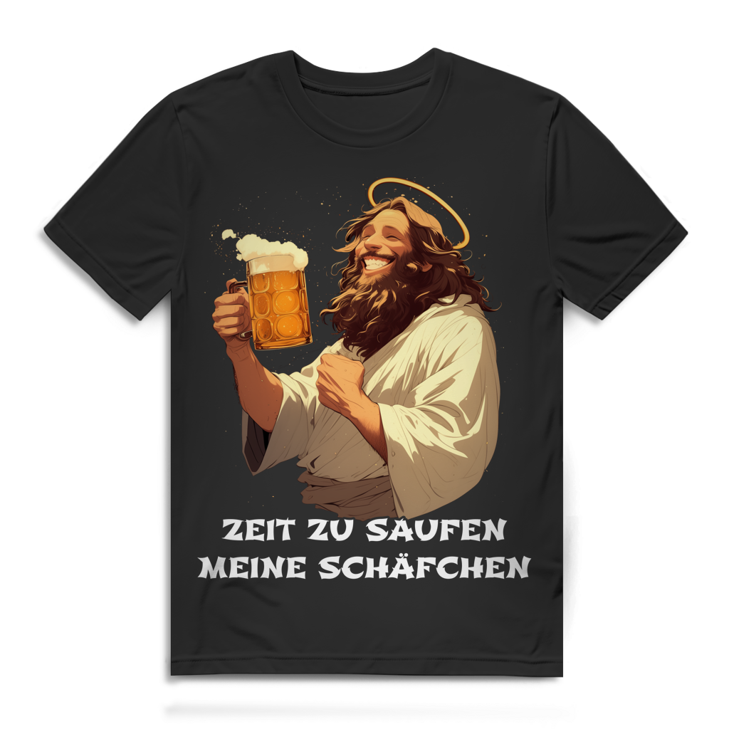 Zeit Zu Saufen Meine Schäfchen Herren T-Shirt Jesus Bier Parodie Black