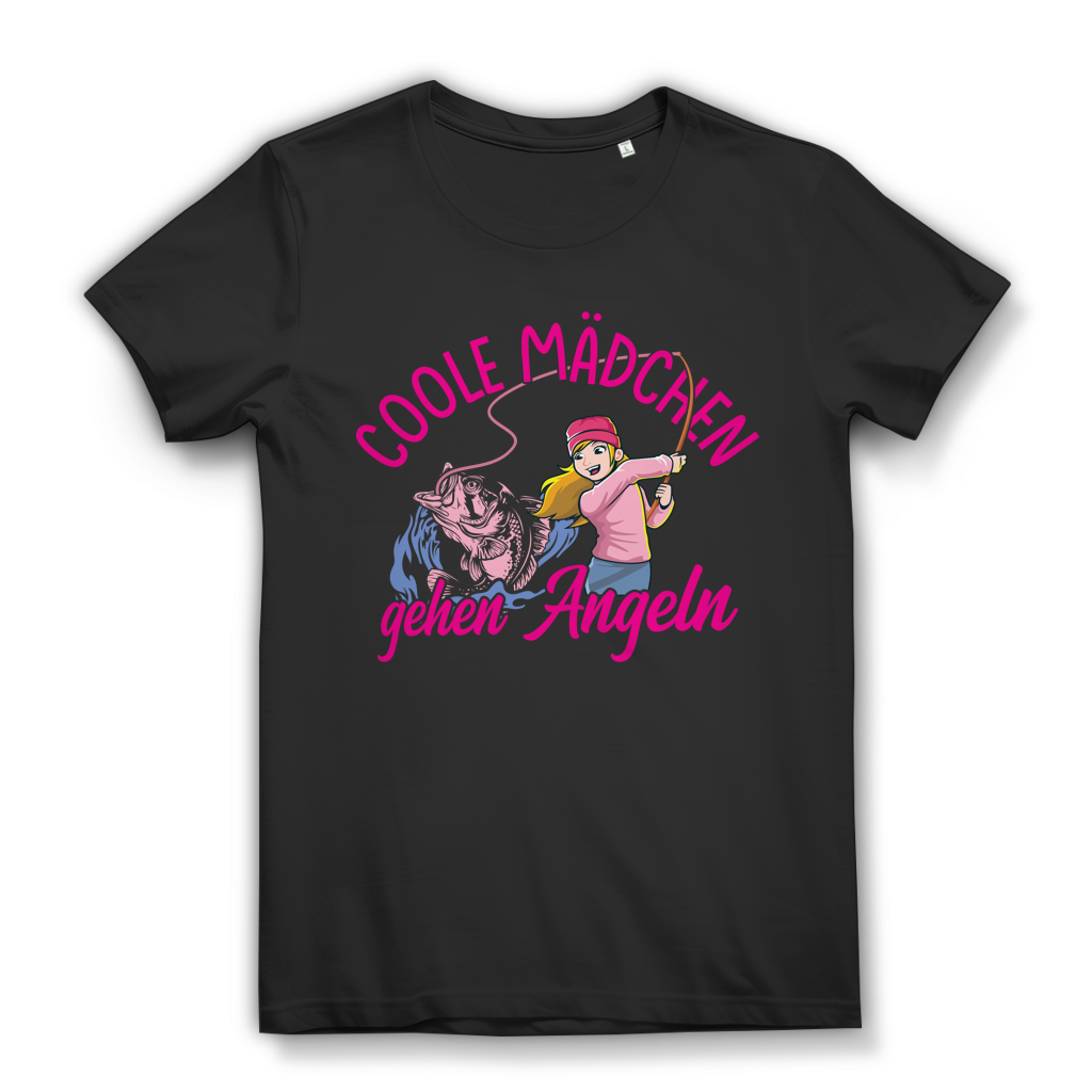 Coole Mädchen gehen Angeln Damen T-Shirt Anglerin Fischen Bio Baumwolle