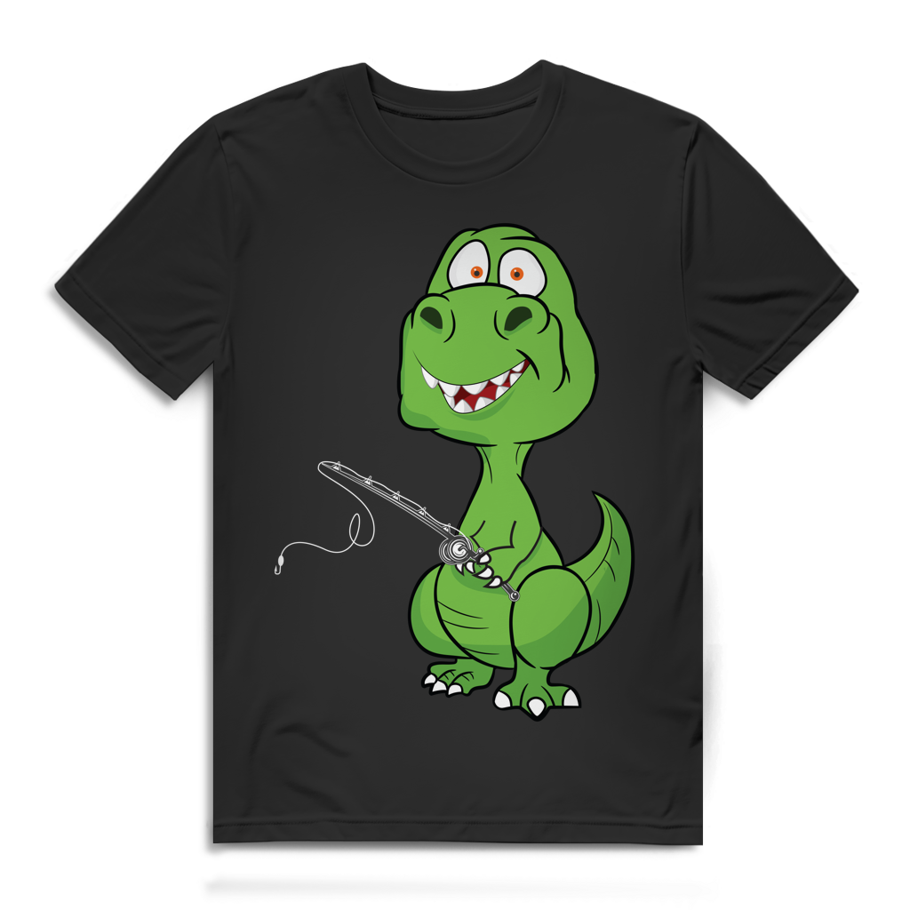 T-Rex Angeln Herren T-Shirt Dinosaurier Angler Cartoon Angelrute Black