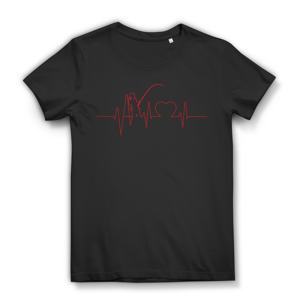Angeln Herzschlag Damen T-Shirt Anglerin EKG Leidenschaft mit Herz