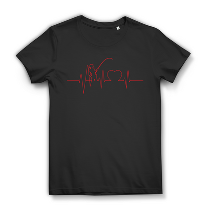 Angeln Herzschlag Damen T-Shirt Anglerin EKG Leidenschaft mit Herz