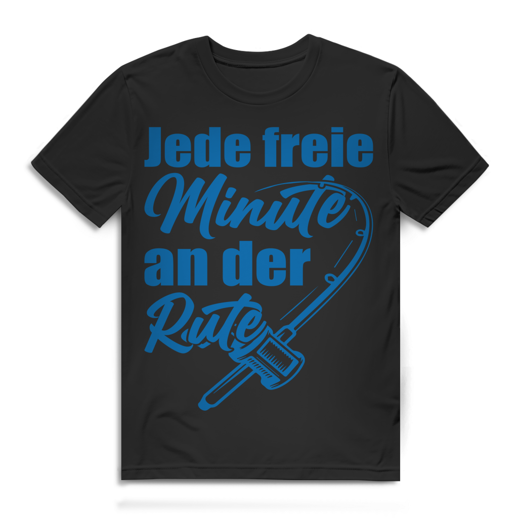 Jede freie Minute an der Rute Herren T-Shirt Angler Angelrute Bio Baumwolle Black