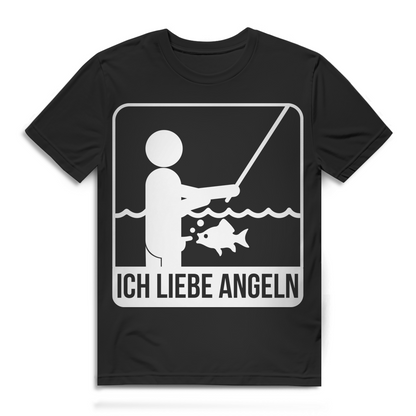 Ich liebe Angeln Herren T-Shirt Angler Fishing Piktogramm