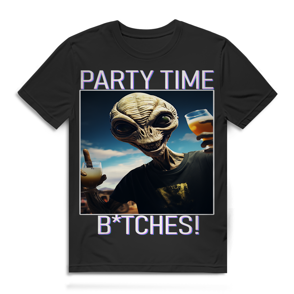 Party Time Bitches Herren T-Shirt Alien Bier Black