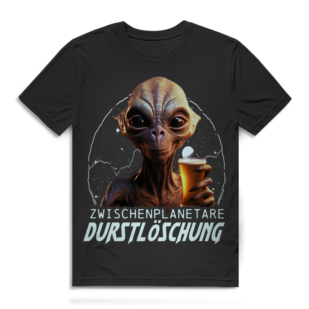 Zwischenplanetare Durstlöschung Herren T-Shirt Alien Weltraum Bier Black