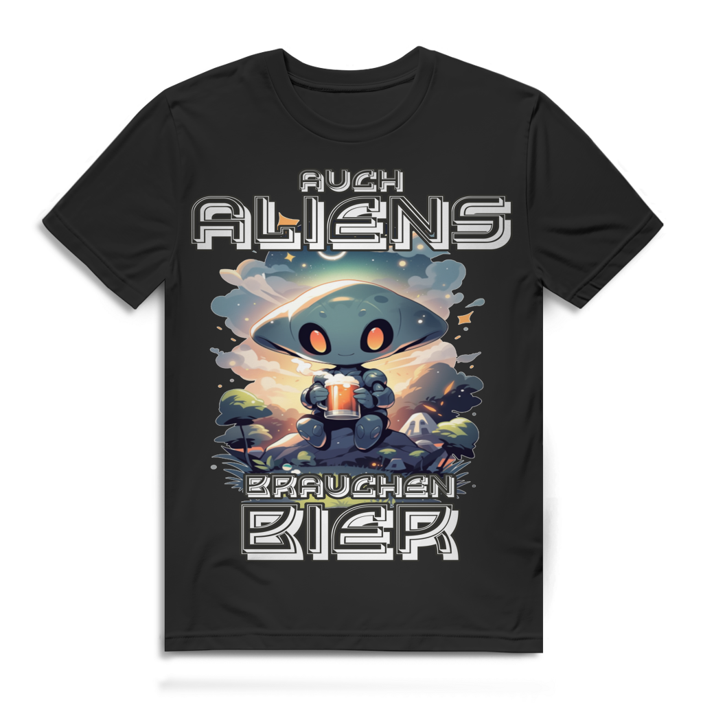 Auch Aliens brauchen Bier Herren T-Shirt Anime Alien Biertrinker