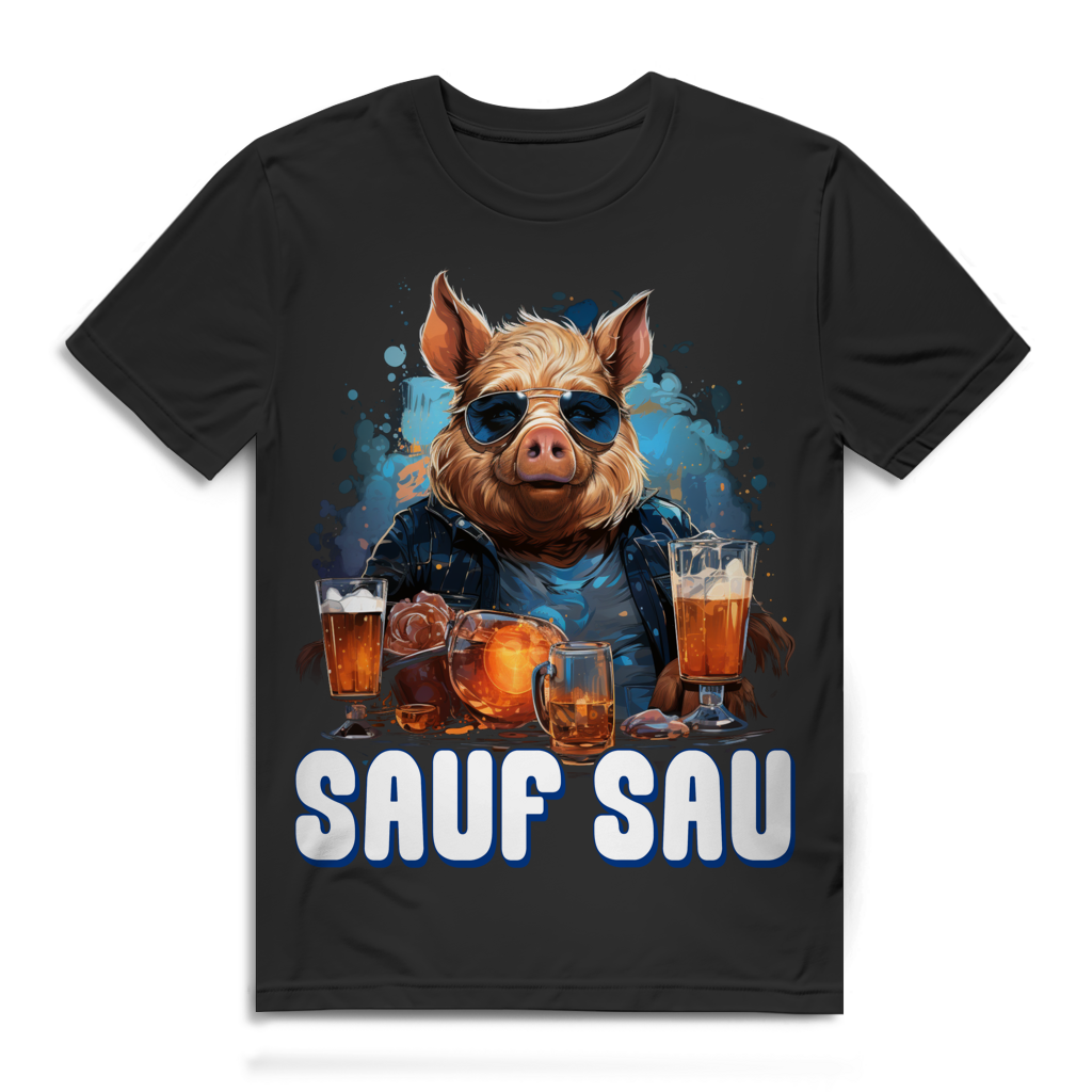 Sauf Sau Herren T-Shirt Bier Wildschwein Biertrinker Black