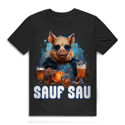 Sauf Sau Herren T-Shirt Bier Wildschwein Biertrinker